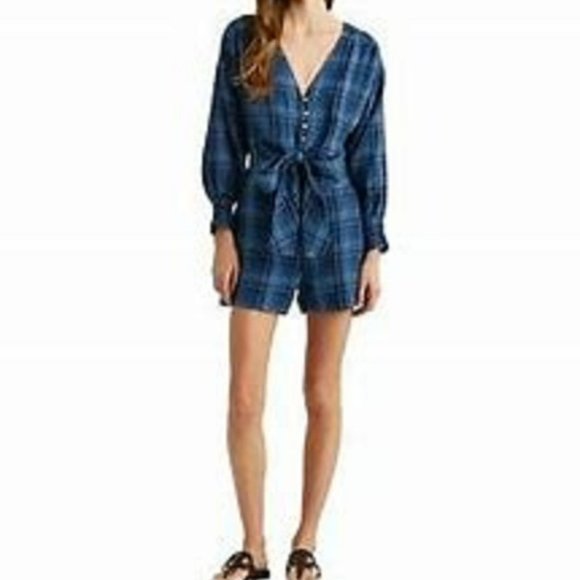 LAUREN RALPH LAUREN TEOFILA PLAID TISSUE LINEN ROMPER JUMPSUIT SIZE 2 - Picture 2 of 5